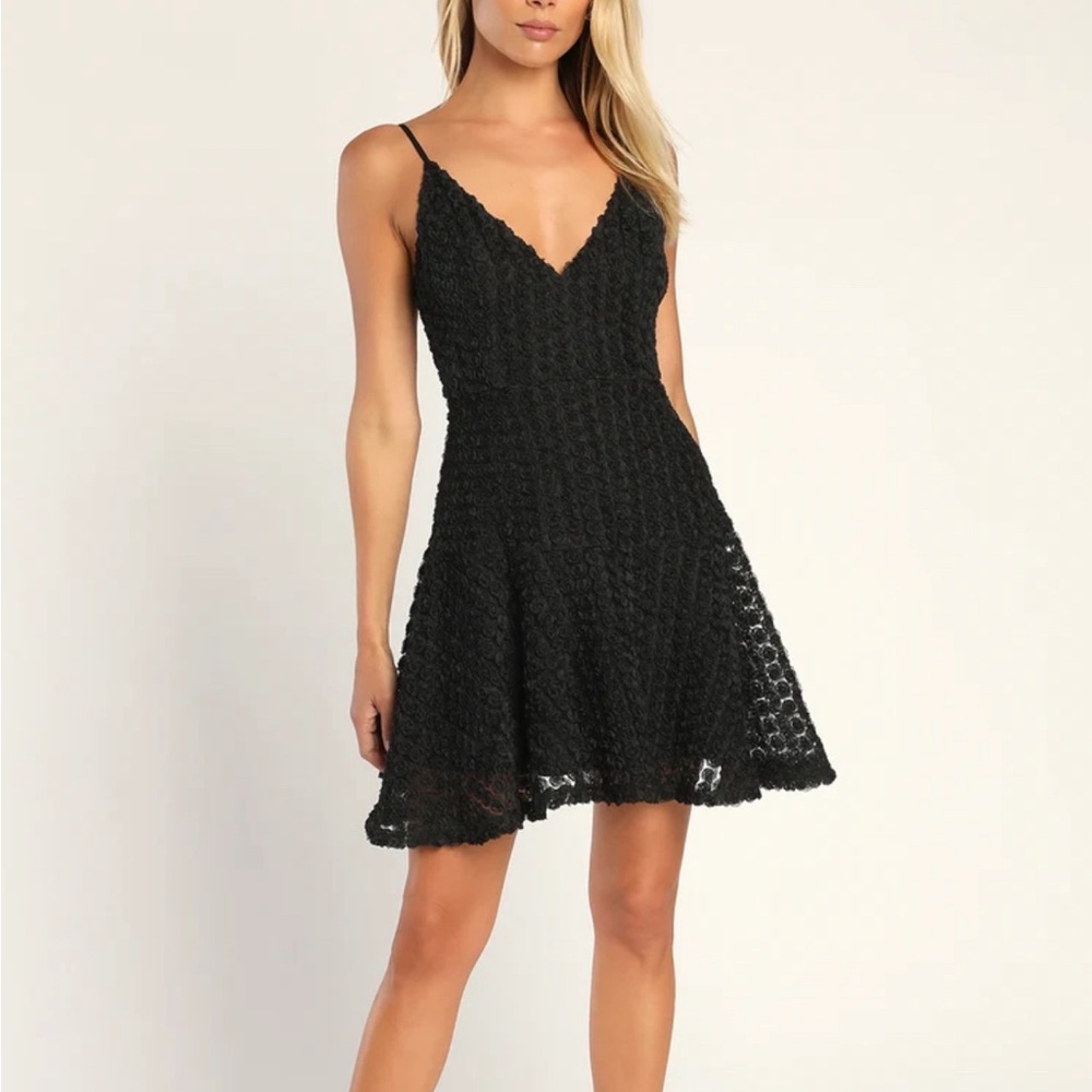 Textured Rose Black Mini Dress